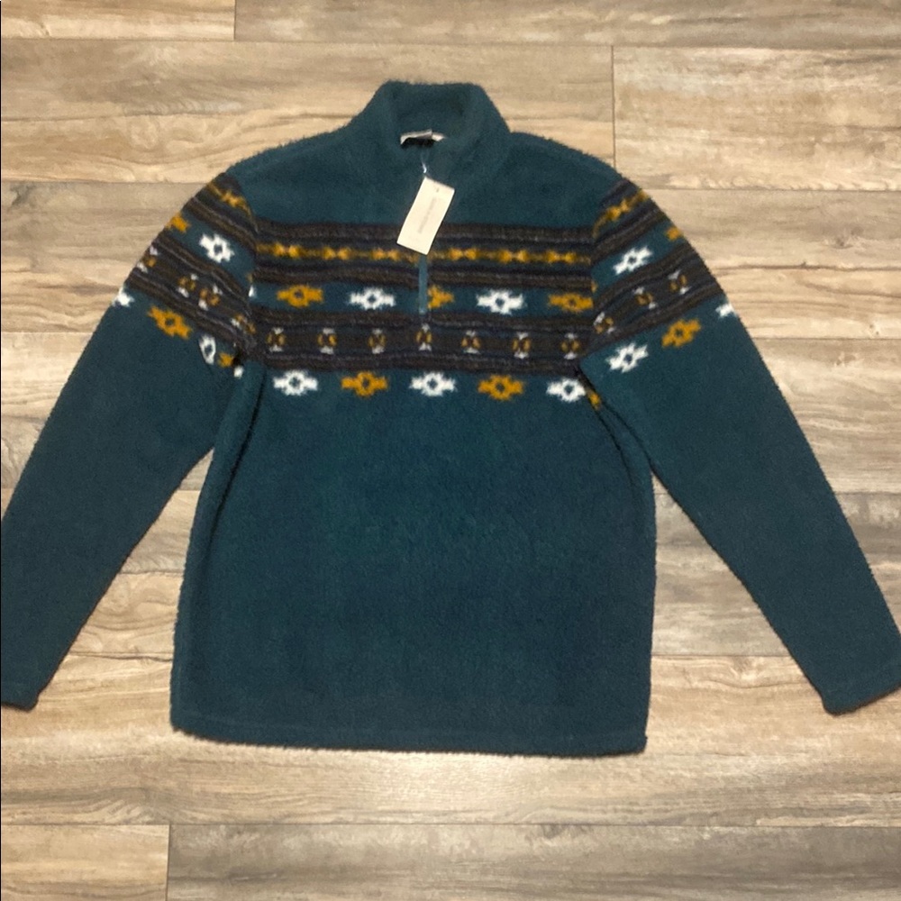 Sun + Stone Blue and Yellow Zip Up Sweater